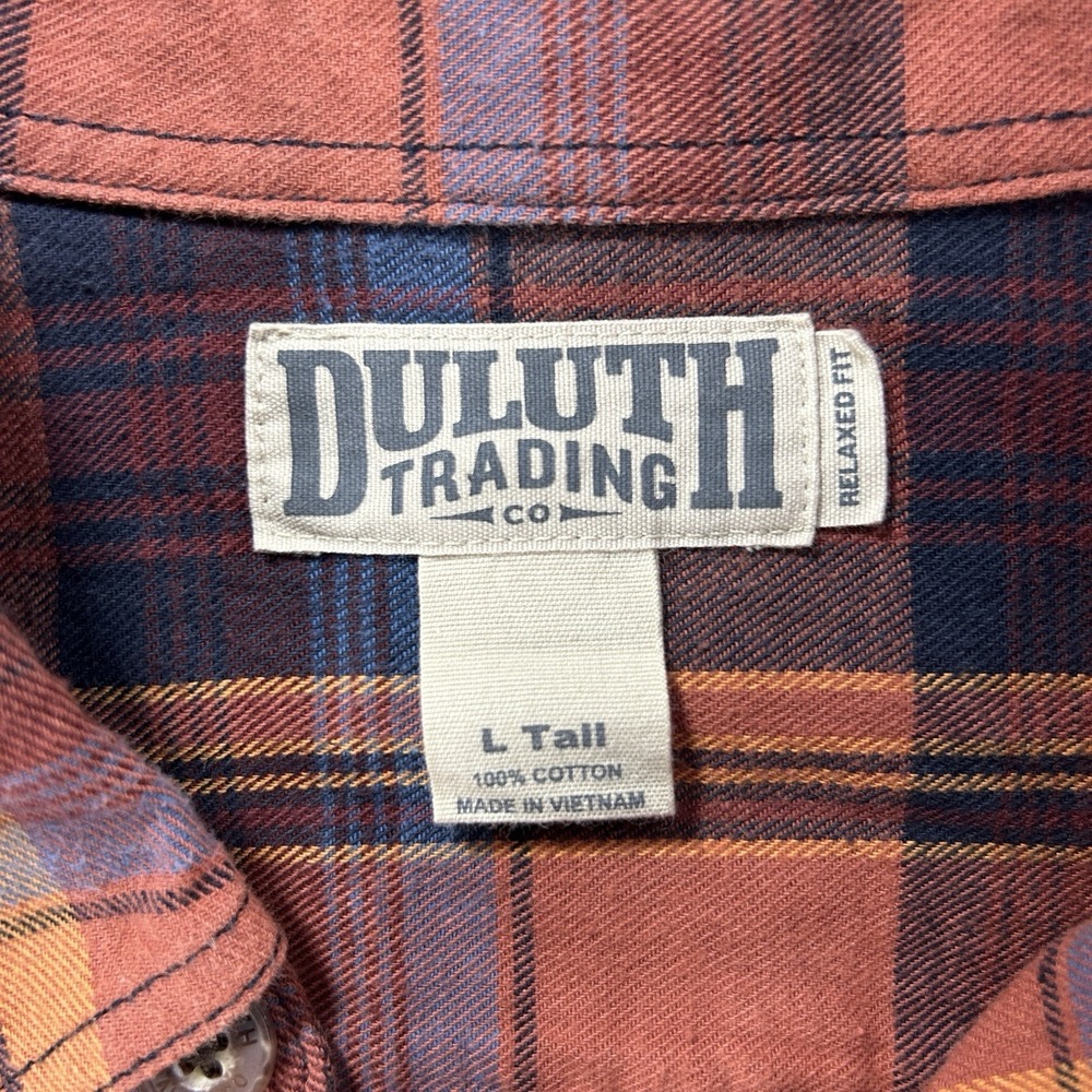 Duluth Trading Co Relaxed Fit Large Tall Orange Plaid Long Sleeve Button Down - Picture 5 of 10